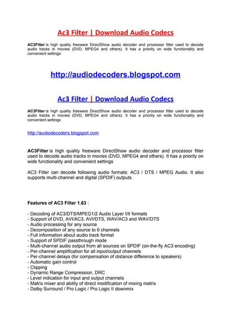 TÉLÉCHARGER DECODEUR DIRECTSHOW DOLBY AC3 AUDIO CODE 8192 AC3 TÉLÉCHARGER AUDIO DIRECTSHOW 8192 DECODEUR DOLBY CODE
